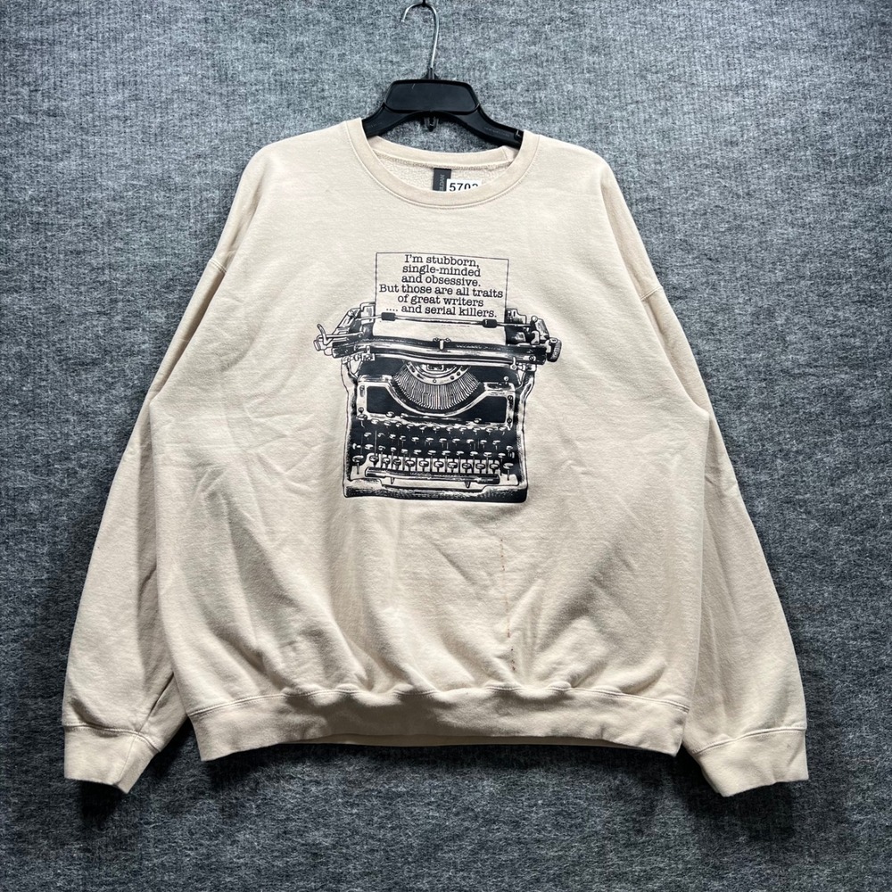Gildan Softstyle Typewriter Writers Serial Killers Graphic Sweatshirt Tan XL